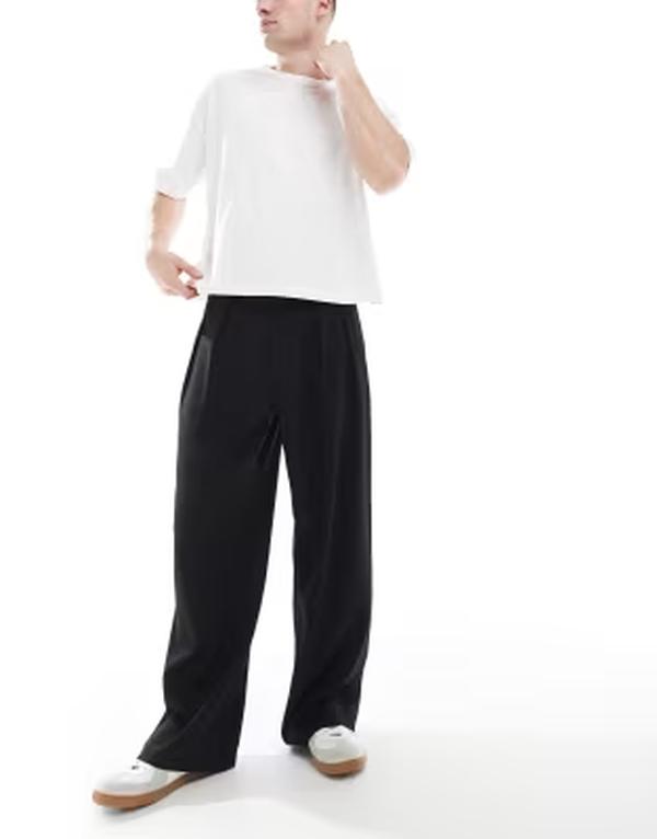 コットンオン メンズ ボトムス カジュアルパンツ プリーツ Cotton baggy fit pleated pants Black ブラック