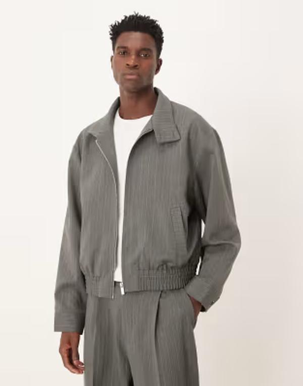 エイソス メンズ アウター ジャケット・ブルゾン ASOS DESIGN oversized blouson jacket in charcoal pinstripes - part of a set CHARCOAL チャコール｜ReVida 店