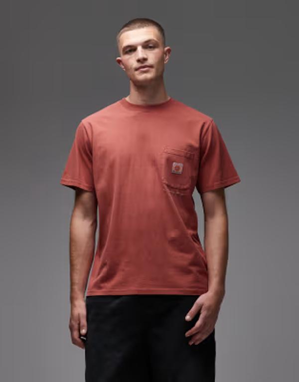 リズム メンズ トップス Tシャツ ヴィンテージ Rhythm T-shirt in vintage wash with pocket in clay|ReVida 店