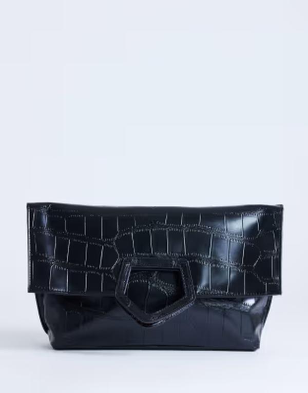トップショップ レディース バッグ Topshop Gregry folded clutch purse croc Black ブラック|ReVida 店