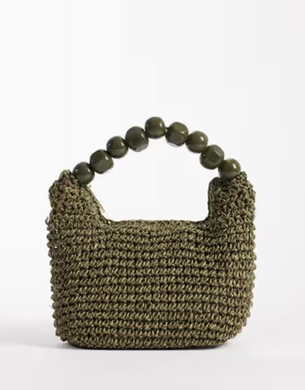 エイソス レディース バッグ ASOS DESIGN straw grab clutch bag with resin ball handle in olive MINT ミント