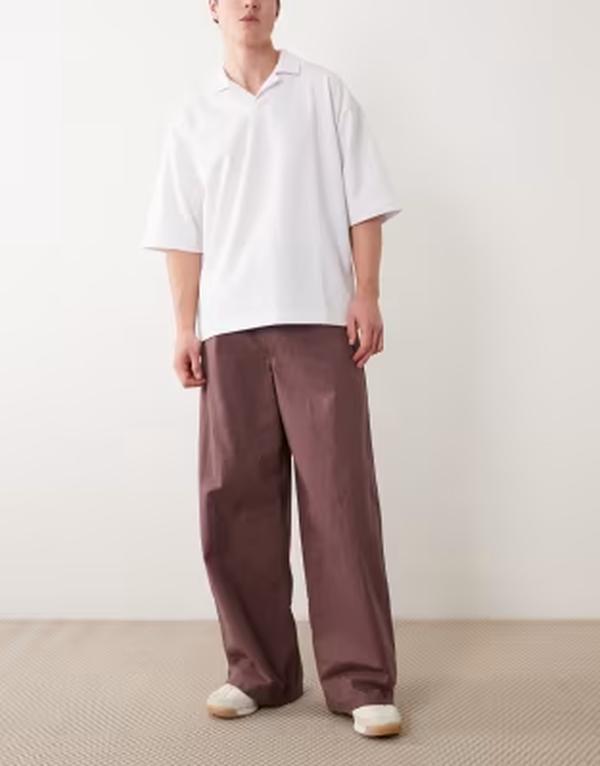 エイソス メンズ ボトムス 心地よいズボン下 リネン ASOS DESIGN loose linen blend pants BROWN 赤銅色