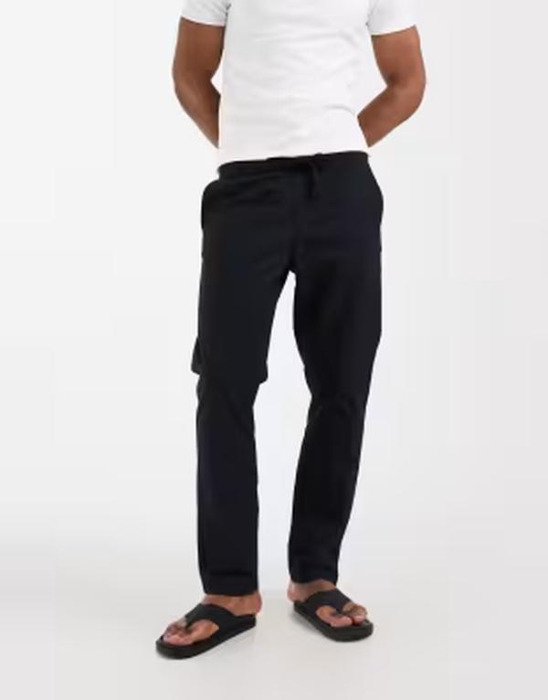 エイソス メンズ ボトムス カジュアルパンツ リネン ASOS DESIGN slim linen blend pants Black ブラック