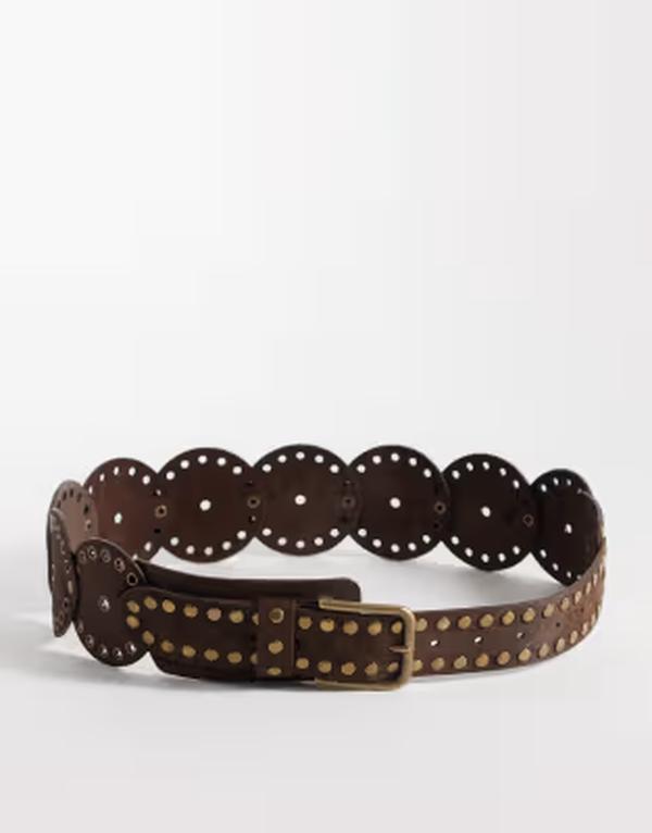 エイソス レディース アクセサリー ベルト スエード ASOS DESIGN faux suede studded roundisc belt BROWN ブラウン