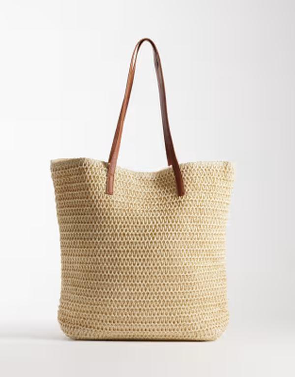ヴェロモーダ レディース バッグ Vero Moda large straw tote beachbag inatural Creme Brulee｜ReVida 店