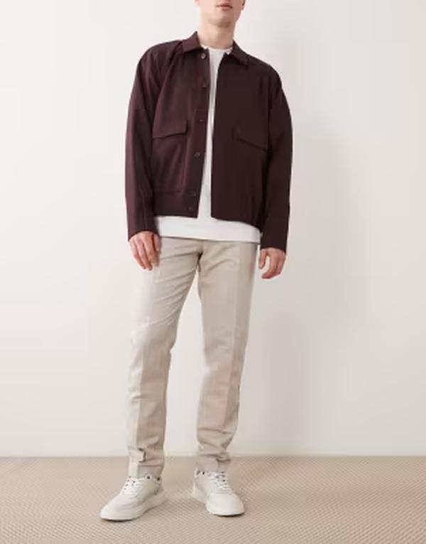 エイソス メンズ ボトムス 心地よいズボン下 リネン ASOS DESIGN linen rich slim dress pants インチ stone 石ころ