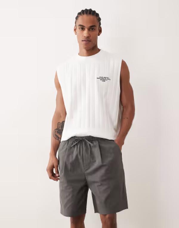 エイソス メンズ ボトムス ハーフパンツ・ショーツ ナイロン ASOS DESIGN mid length nylon jorts in charcoal - part of a set CHARCOAL チャコール