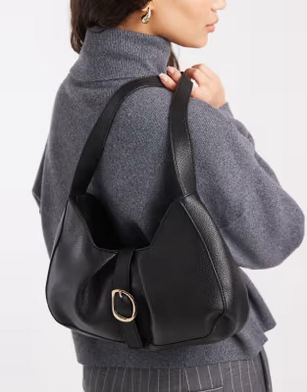グラマラス レディース バッグ ギャザー Glamorous ruched shoulder bag with molten buckle Black ブラック