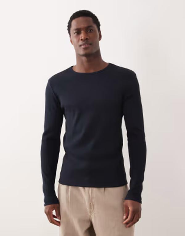エイソス メンズ トップス Tシャツ キャップ ASOS DESIGN super heavyweight slim long sleeve T-shirt in sky captain rib Sky captain