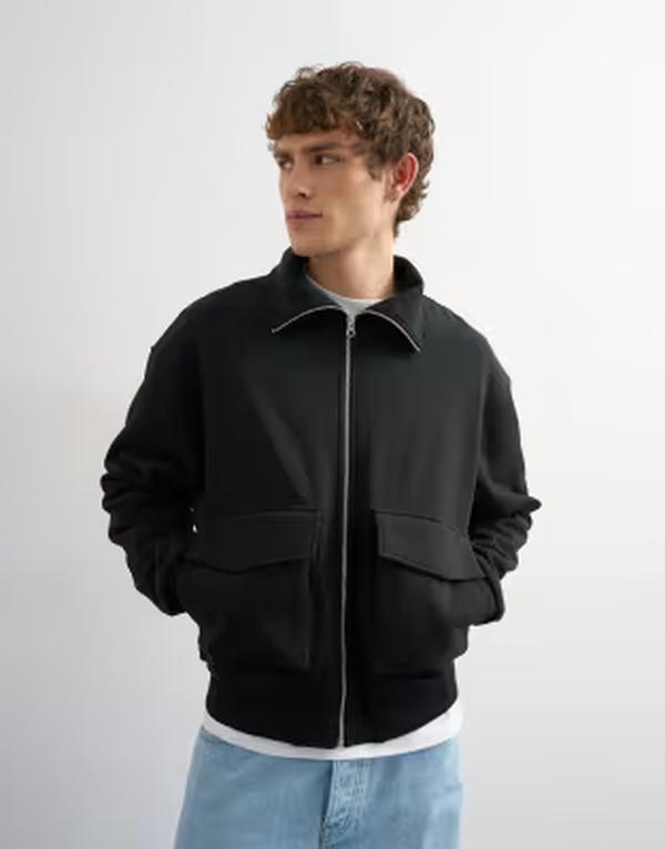 トップマン メンズ アウター ジャケット・ブルゾン リラックスフィット スタンドネック ジャージー Topman relaxed fit jersey utility shacket with funnel neck Black ブラック
