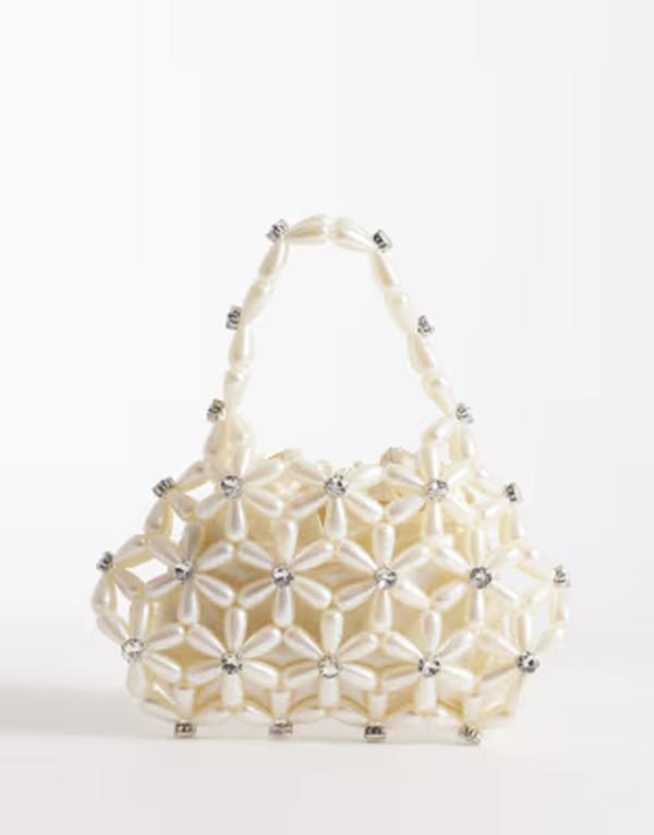 リバーアイランド レディース バッグ River Island flower pearl beaded grabag in cream クリーム 15,185円