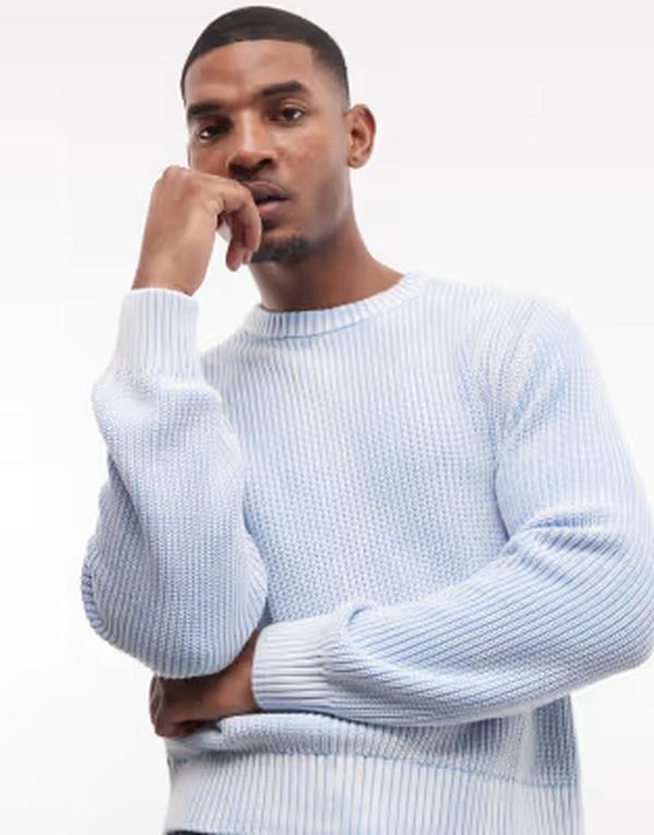 週日 メンズ アウター 編み物・プルオーバー 肋筋 Weekday ribbed sweater インチ washed light blue 青味