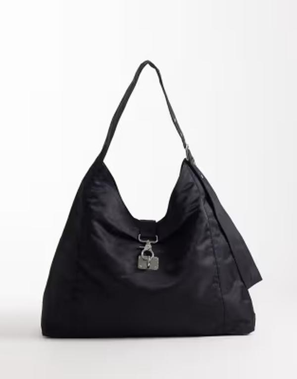 ウィークデイ レディース バッグ Weekday medium shoulder bag with buckle closure detail Black ブラック