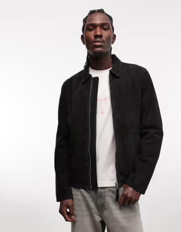 スコット メンズ アウター ジャケット・ブルゾン スエード Schott real suede harrington jacket Black ブラック