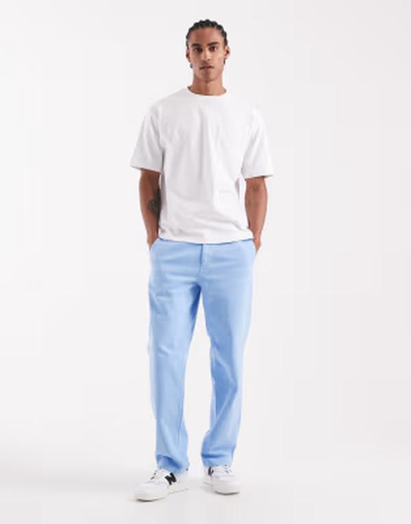 エイソス メンズ ボトムス カジュアルパンツ ストレート ASOS DESIGN straight leg chinos BLUE ブルー