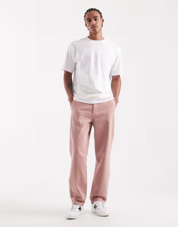 エイソス メンズ ボトムス カジュアルパンツ ストレート  DESIGN straight leg chinos PINK ピンク