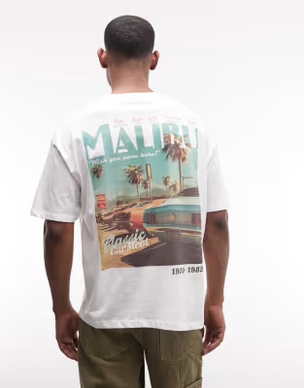 エイソス メンズ トップス Tシャツ グラフィック ASOS DESIGN oversized t-shirt with retro car graphic WHITE ホワイト