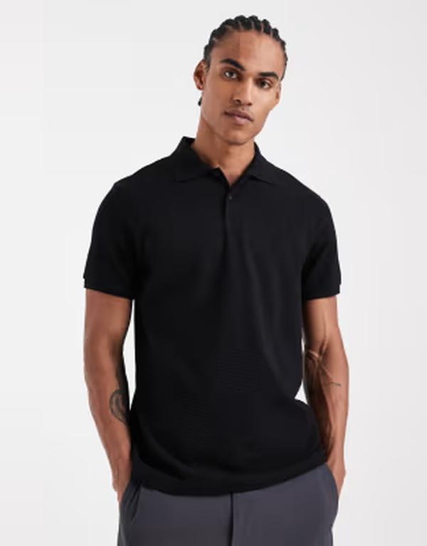 エイソス メンズ トップス スポーツシャツ ASOS DESIGN polo shirtexture Black 黒いこと