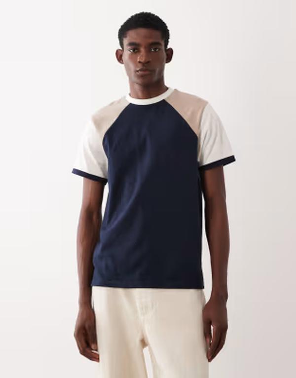 エイソス メンズ トップス Tシャツ コントラスト ASOS DESIGN heavyweight-shirt with contrastsleeves in cream Coconut milk クリーム