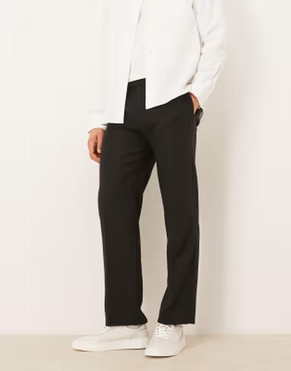 エイソス メンズ ボトムス カジュアルパンツ ストレート ウール ASOS DESIGN smart straight leg pants with wool blend with side adjusters Black ブラック