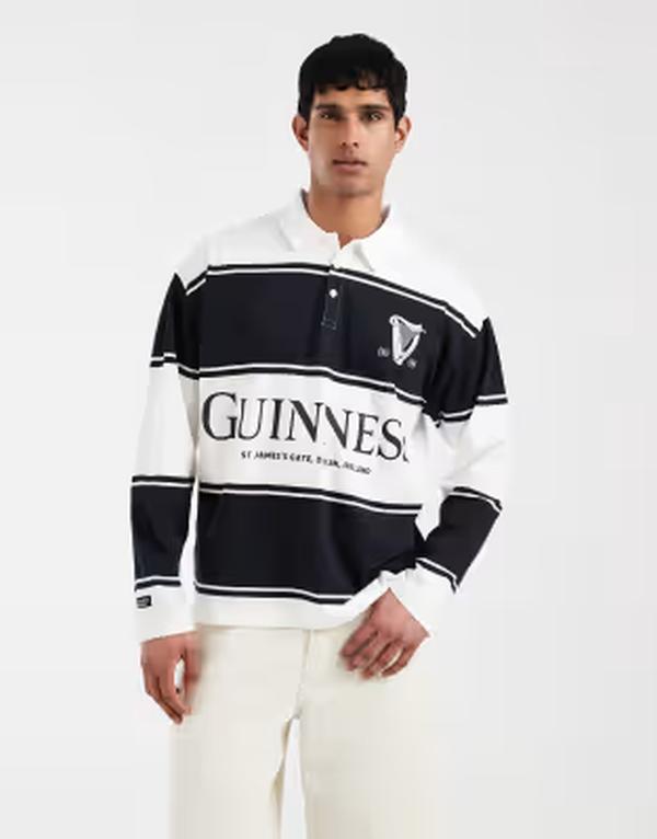 エイソス メンズ トップス Tシャツ ポロシャツ プリント ASOS DESIGN relaxed polo shirt with Guinness prints WHITE ホワイト