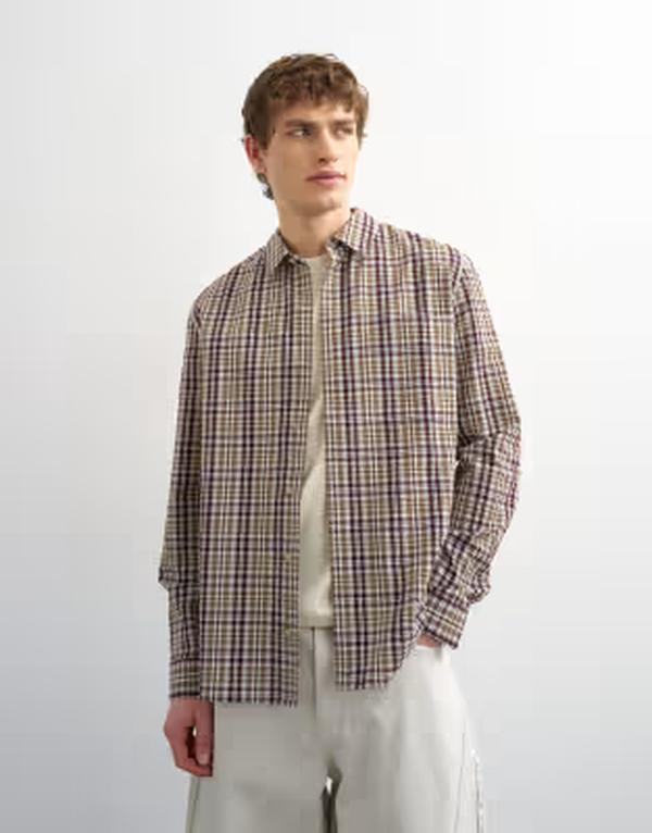 トップマン メンズ トップス シャツ レギュラーフィット Topman regular fitextured plaid shirt BROWN ブラウン｜ReVida 店