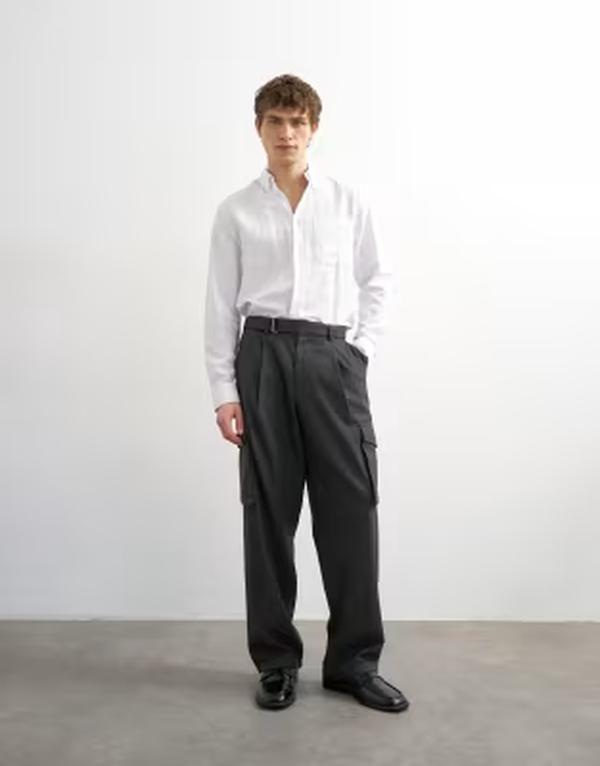 トップマン メンズ ボトムス カジュアルパンツ ワイドレッグ Topman wide leg utility pocket dress pants in charcoal チャコール