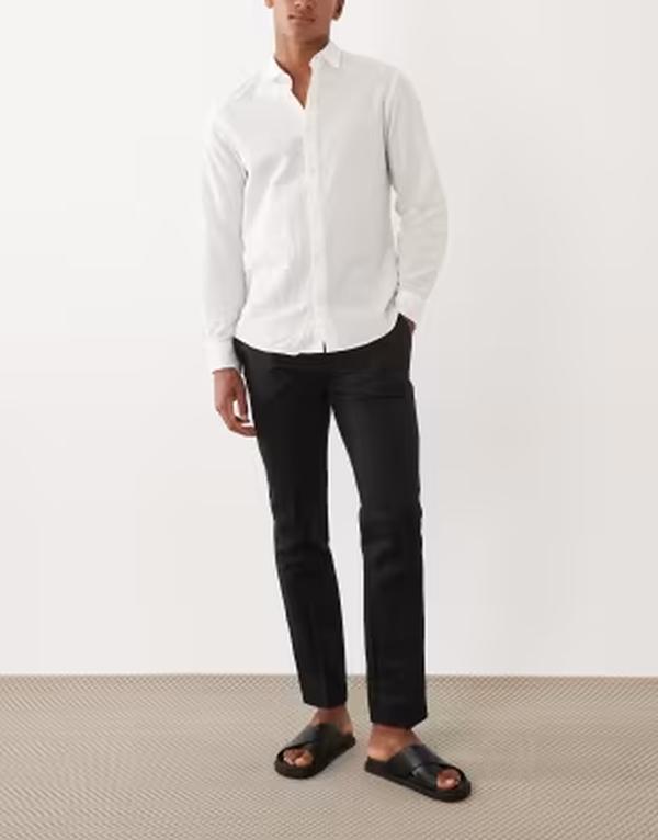 エイソス メンズ ボトムス 心地よいズボン下 リネン ASOS DESIGN linen rich slim dress pants Black 黒いこと