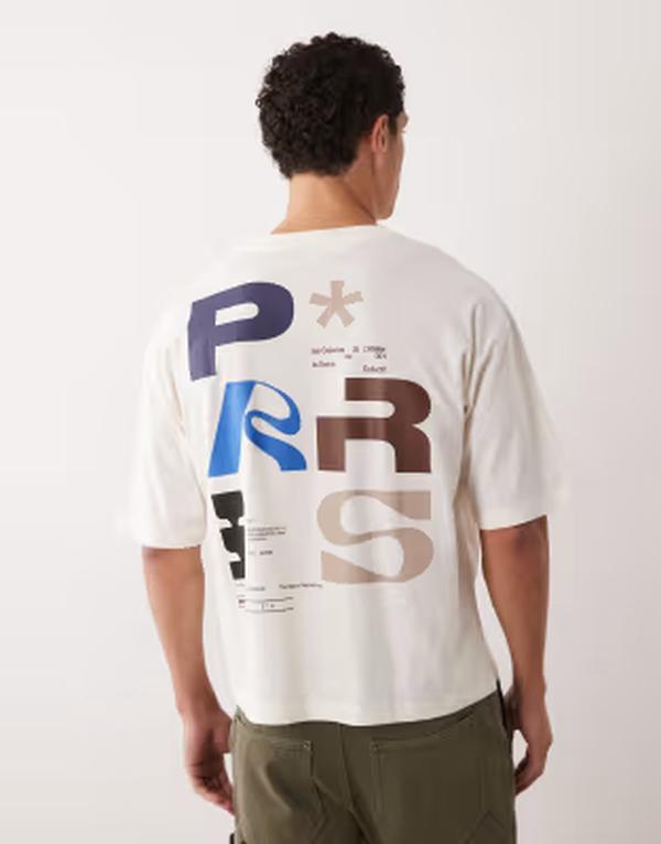 エイソス メンズ トップス Tシャツ グラフィック ASOS DESIGN boxy oversized t-shirt with Paris graphics Coconut milk オフホワイト