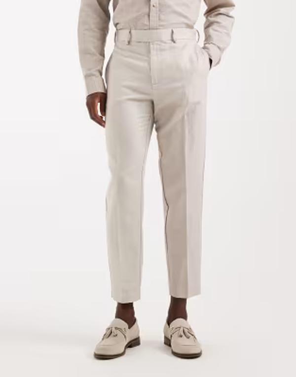 エイソス メンズ ボトムス カジュアルパンツ リネン ASOS DESIGN linen rich taperedress pants in stone ストーン