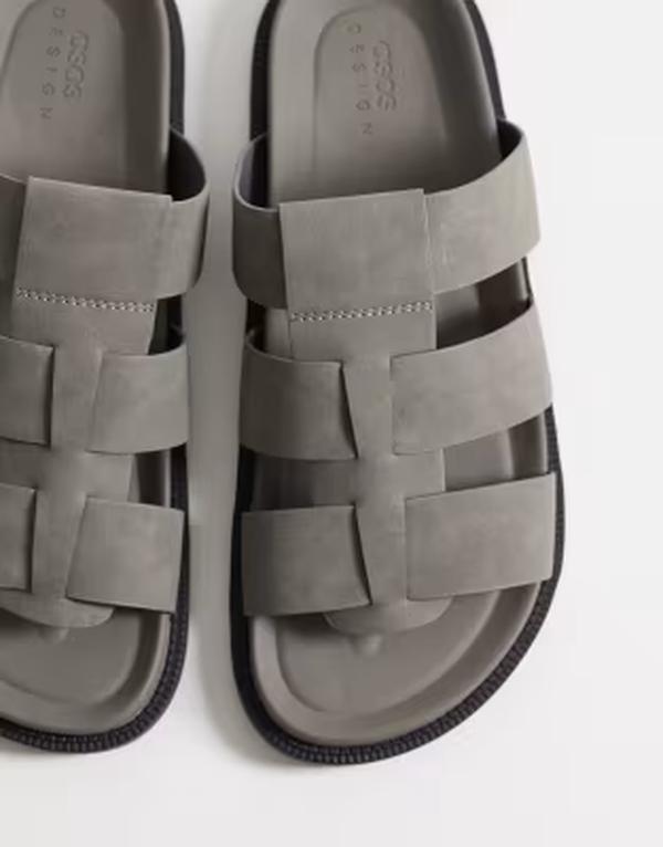 エイソス メンズ シューズ サンダル ASOS DESIGN classic strap sandals in charcoal チャコール