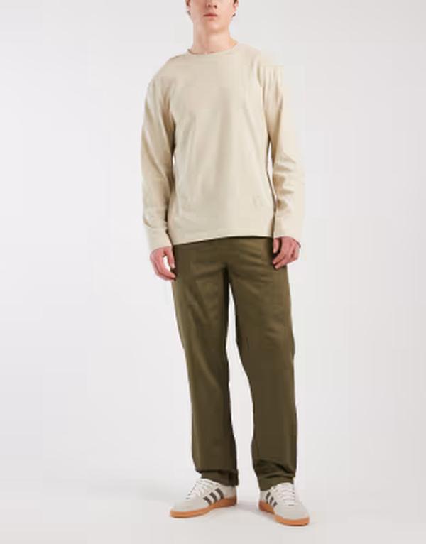 エイソス メンズ ボトムス 心地よいズボン下 ASOS DESIGN straight cargos インチ slubby twill Khaki カーキ