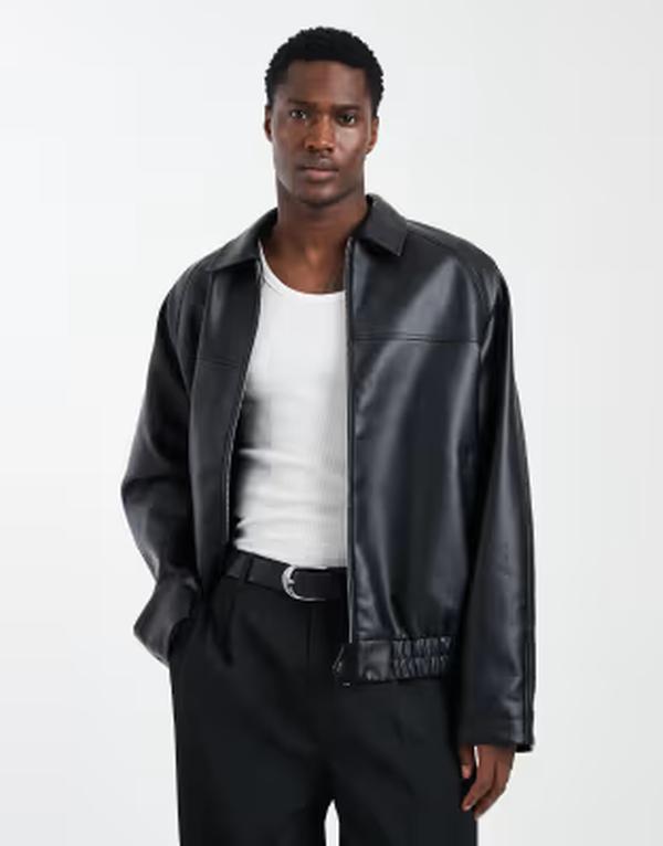 エイソス メンズ アウター 上衣・上衣 なめし革 フェイクレザー ASOS DESIGN faux leather jacket Black 黒いこと