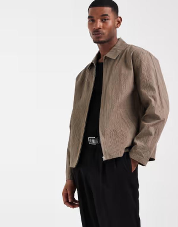 エイソス メンズ アウター ジャケット・ブルゾン ASOS DESIGN check jacket in dark stone Dark stone ストーン