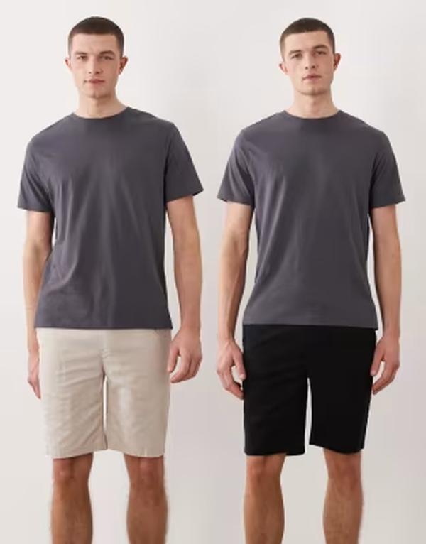 オンリーアンドサンズ メンズ ボトムス ハーフパンツ・ショーツ ショートパンツ コットン ONLY & SONS 2 pack cotton rich shorts and BLACK/SILVER LINING ブラック｜ReVida 店