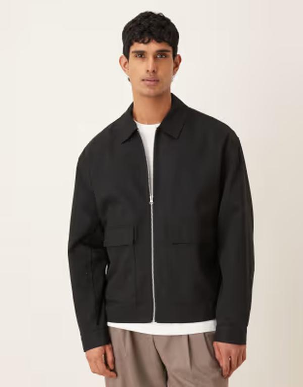 エイソス メンズ アウター 上衣・上衣 ASOS DESIGN oversized Harrington jacket Black 黒いこと