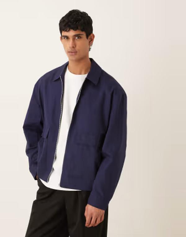 エイソス メンズ アウター 上衣・上衣 ASOS DESIGN oversized harrington jacket インチ stone NAVY 米国海軍