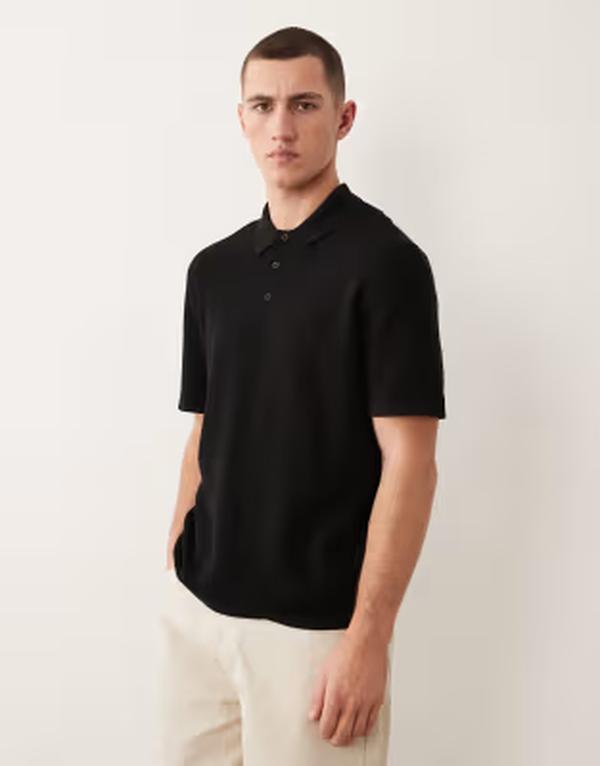 手玉 アンド ジョーンズ メンズ トップス スポーツシャツ 編み物 Jack \u0026 Jones knit polo with short sleeves Black 黒いこと