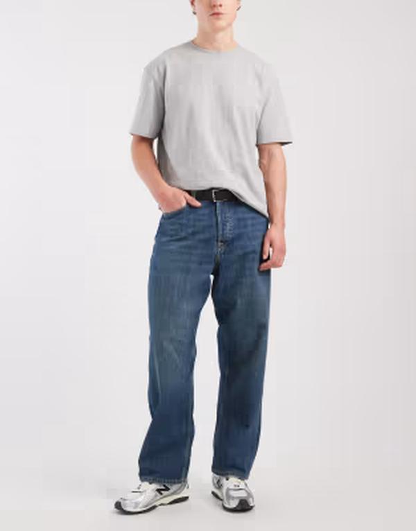 ジャック アンド ジョーンズ メンズ ボトムス デニムパンツ ジーンズ Jack & Jones Alex baggy fit jeans in mid Blue Denim デニム