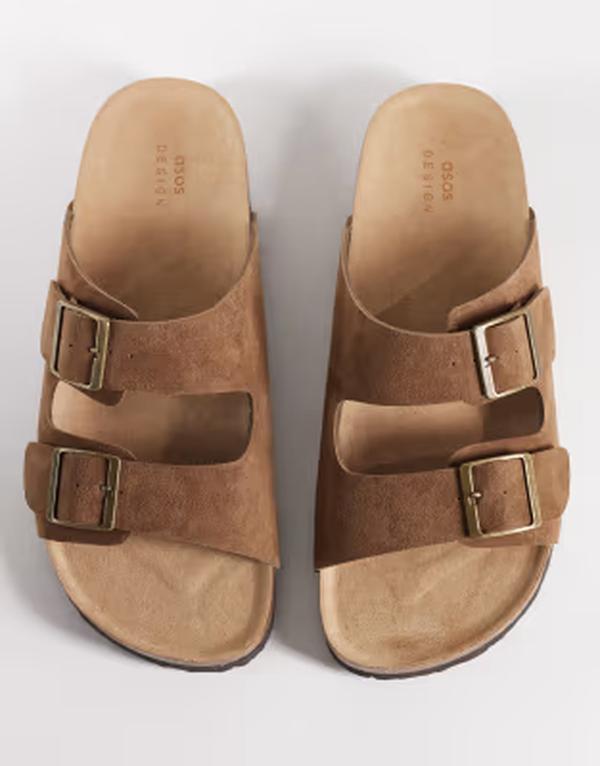 エイソス メンズ シューズ サンダル スエード ASOS DESIGN two strap sandals with cork sole in mole bonded suede Mole｜ReVida 店