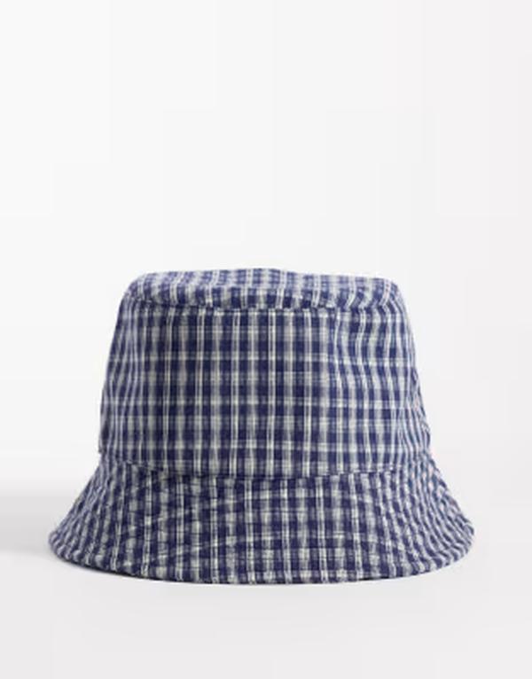 エイソス メンズ アクセサリー 帽子 ASOS DESIGN plaid bucket hat NAVY ネイビー