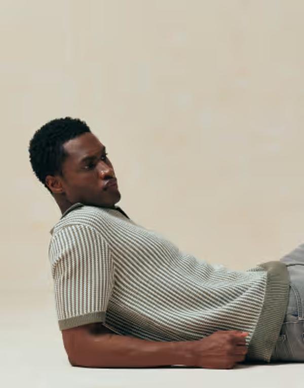 エイソス メンズ トップス ポロシャツ ニット ASOS DESIGN relaxed knit striped polo shirt and ecru Green/Ecru エクリュ