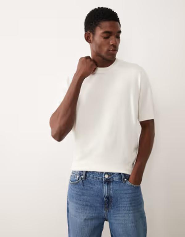 エイソス メンズ トップス Tシャツ クルーネック コットン ニット ASOS DESIGN relaxed knit cotton blend crew neck T-shirt in off-white オフホワイト