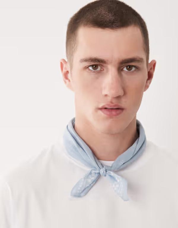 エイソス メンズ 添え物 消音装置・袈裟・えり巻き 綿織物 ASOS DESIGN paisley and checkerboard cotton bandana BLUE 青碧