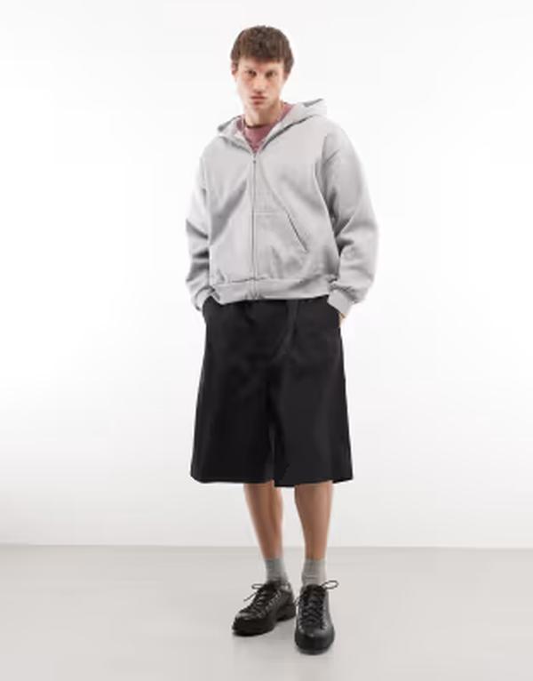 ウィークデイ メンズ アウター パーカー・スウェット Weekday oversized zip up hoodie in heather Gray melange グレー