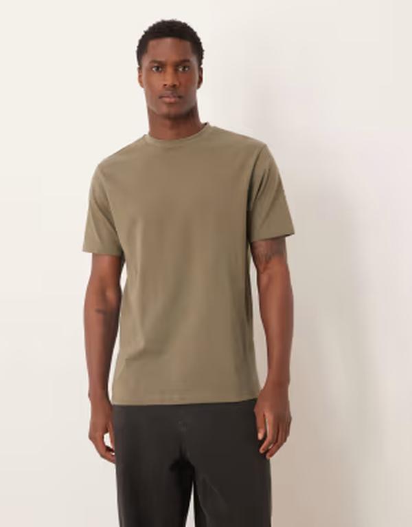 エイソス メンズ トップス ティーシャツ 労働者の一団のど首 ASOS DESIGN heavyweight crew neck t-shirt インチ dark Dusty olive オリーブ トップス-メンズファッション