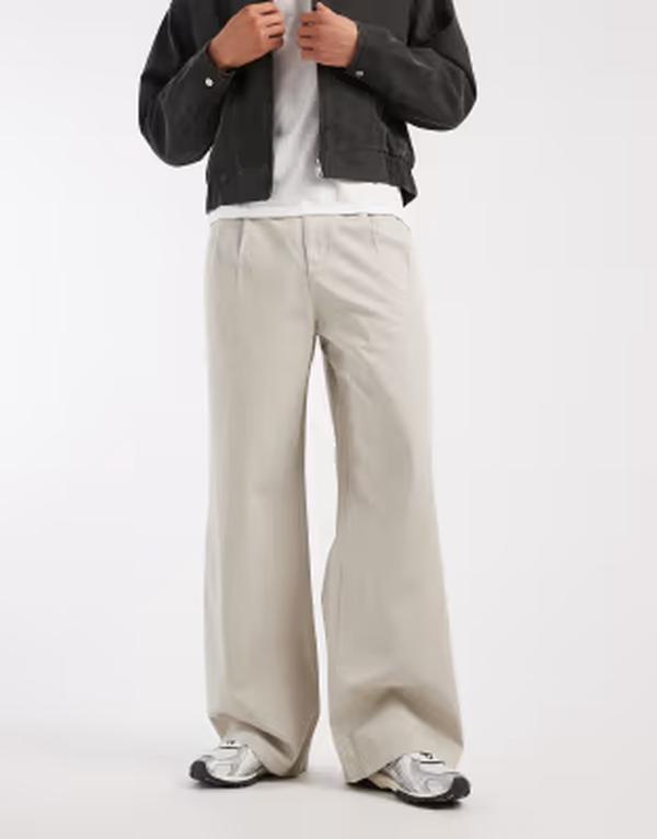 コットンオン メンズ ボトムス カジュアルパンツ プリーツ Cotton super baggy pleated pants in stone ストーン|ReVida 店