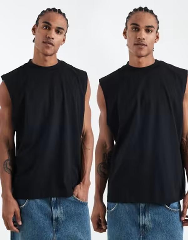 エイソス メンズ トップス ベスト ASOS Design Essentials oversized tank tops 2 pack Black ブラック
