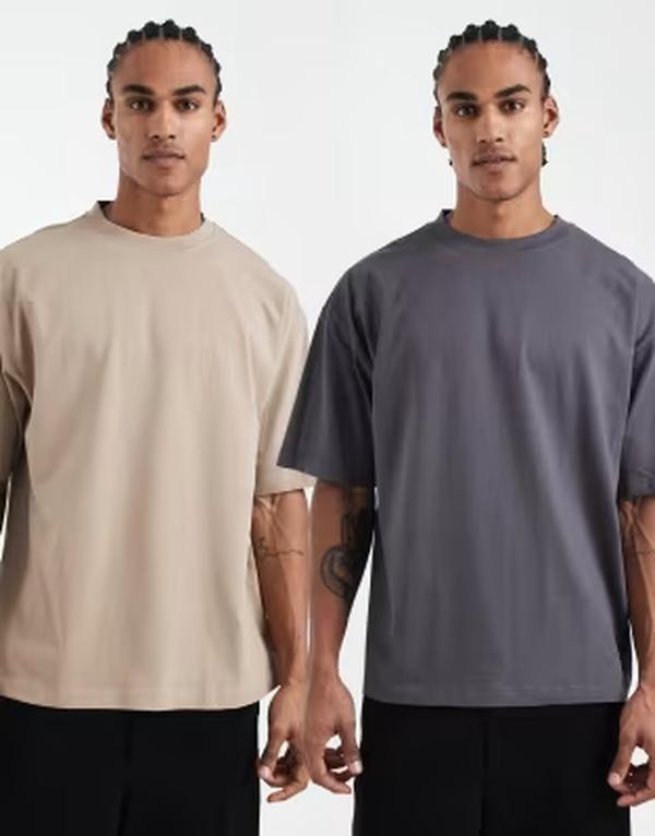エイソス メンズ トップス Tシャツ ASOS DESIGN essentials 2 pack oversized T-shirts in charcoal and stone Charcoal/stone チャコール