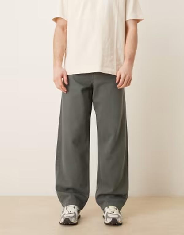 エイソス メンズ ボトムス カジュアルパンツ ストレート ASOS DESIGN loose straight leg twill pants in charcoal チャコール